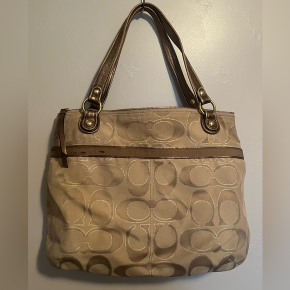 Coach Tan Signature Tote Bag Classic C Monogrammed Fabric - Picture 7 of 17